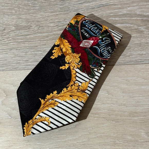 Tabasco Gulf Shrimp Mens Red Blue White Black Striped Tie - Picture 1 of 5